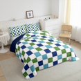 thumbnail image 3 of Feelyou Modern Buffalo Plaid Full Size Comforter Sets for Teens, Blue Green Square Bedding Comforter Set, Simple Fashion Style Reversible Bedding Sets, Microfiber Bedroom Decor, 3pcs, 3 of 8