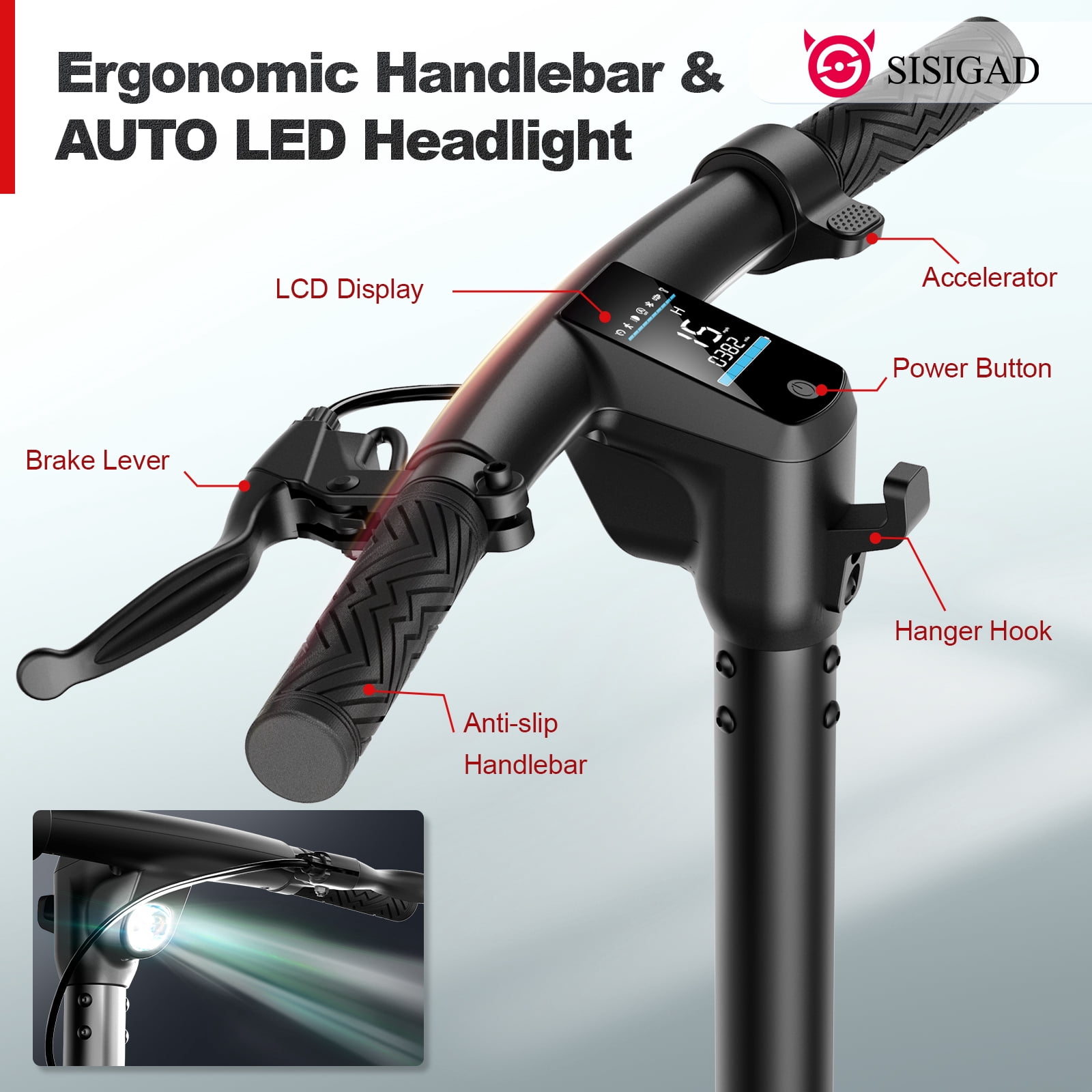 SISIGAD HY-B15 300W 8.5" Electric Scooter, 19Mph High Speed Foldable Commuting Electric Scooter for Adults, APP Support, Solid Rear Tire