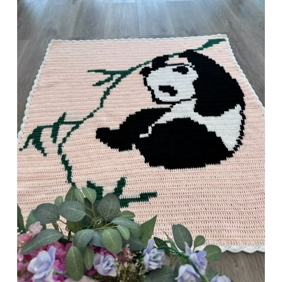 Panda Crochet Blanket Pattern, 34" X 39", Color Printing, Baby Gift, Home Decor