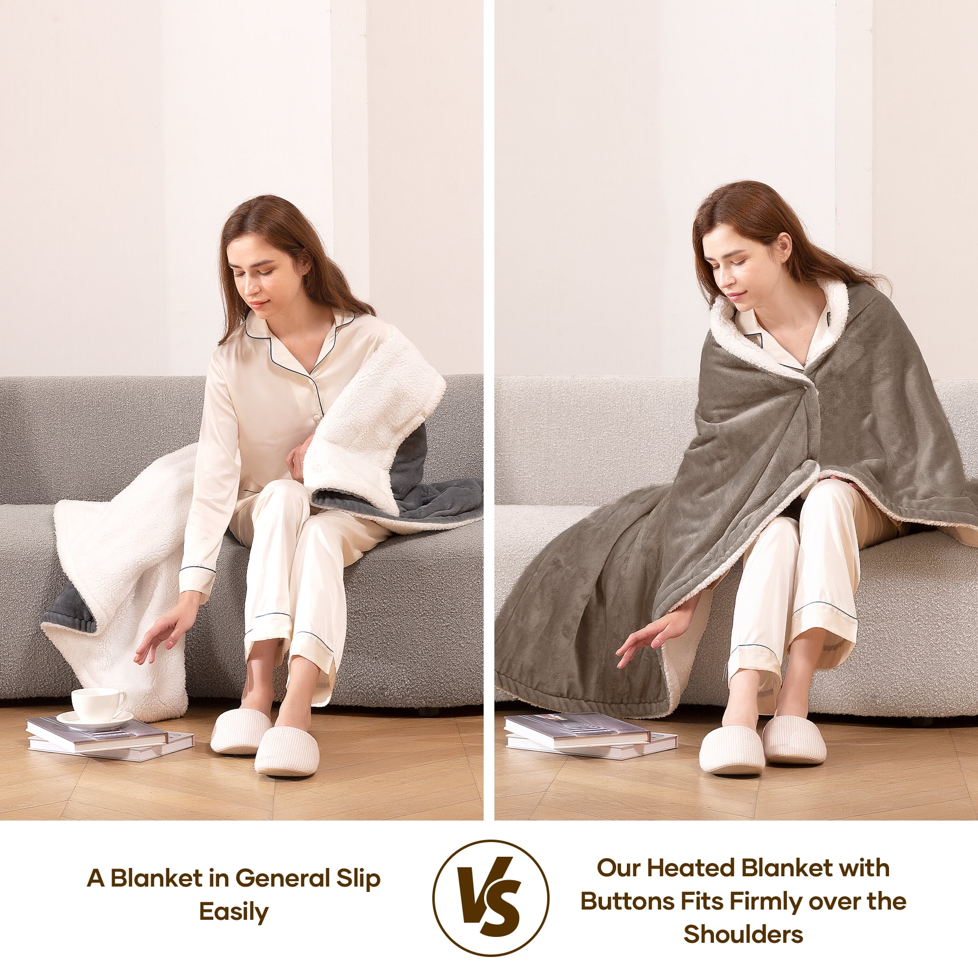 MaxKare Heated Throw Blanket, Electric Blanket with 6 Heating Levels & 4H Auto-off, Machine Washable, 50" x 60", Linen & White
