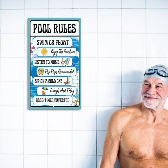 Hbdhejl Decorative Swimming Pool Rules Signs, Indoor/Outdoor Aluminum Metals Signs