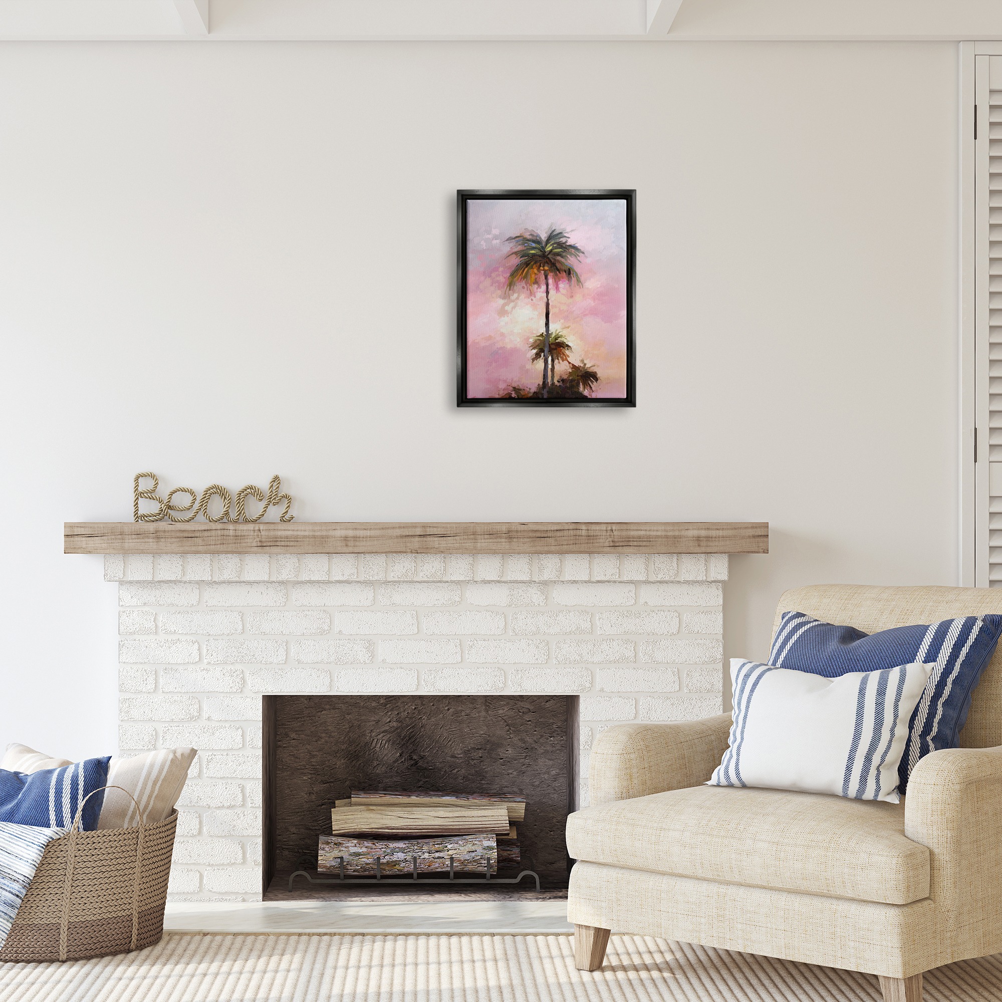 Stupell Industries Summer Sunset Palms Botanical & Floral Painting Black Floater Framed Canvas Art Print Wall Art, 17 x 21
