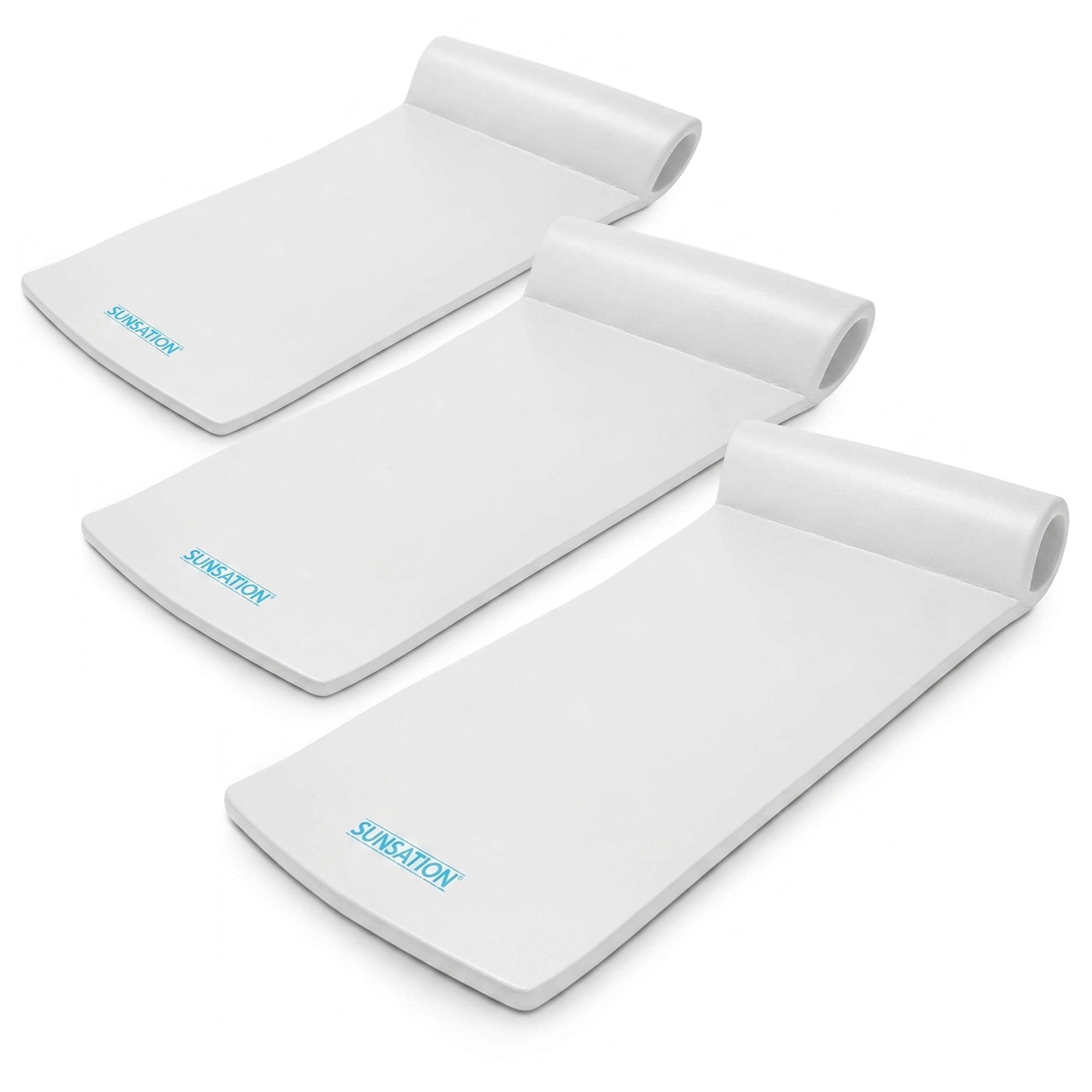 TRC Recreation Sunsation 1.75" Thick Foam Pool Float Lounger w/ Headrest, 3 Pack, White