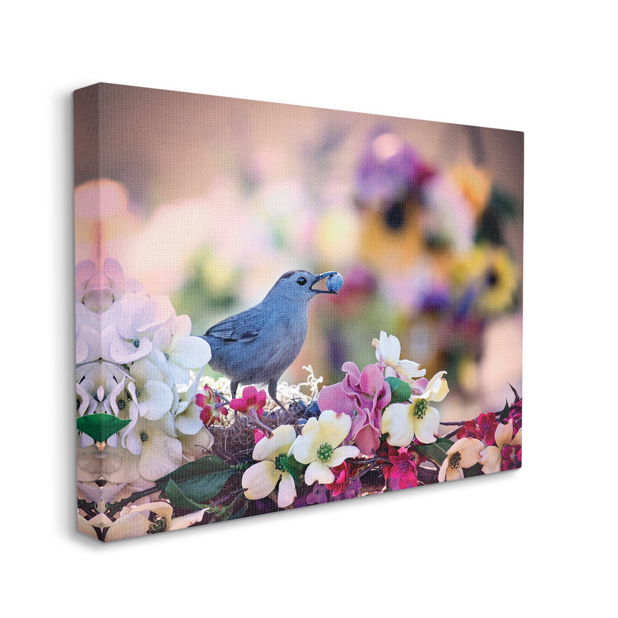 Stupell Industries Bird with Spring Flowers Animals & Insects Photography Gallery Wrapped Canvas Print Wall Art, 30 x 24