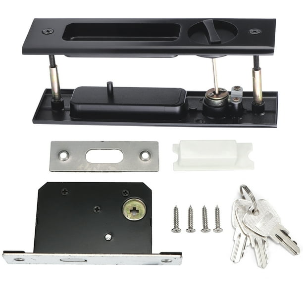 Juego de manijas y pestillo de cerradura para puerta corrediza de aleación de zinc, herrajes para puertas de gabinetes, balcones y baños, color negro