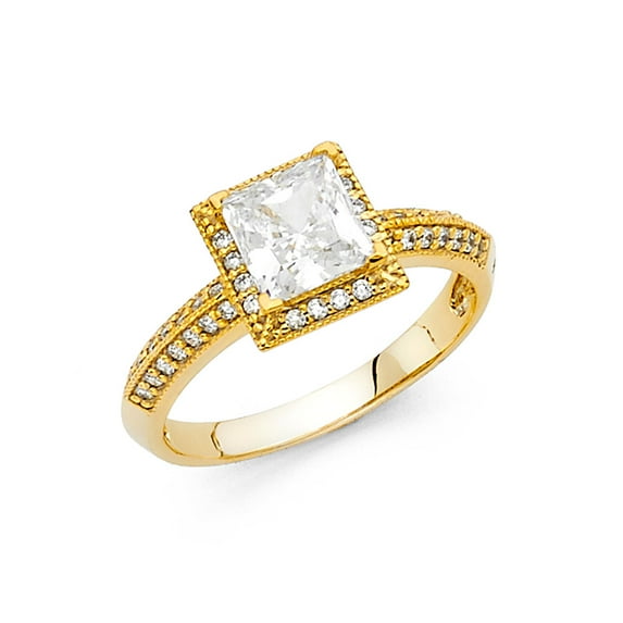Solid 14k Yellow Gold Princess Cut Square Shaped Cubic Zirconia CZ Engagement Ring Size 12