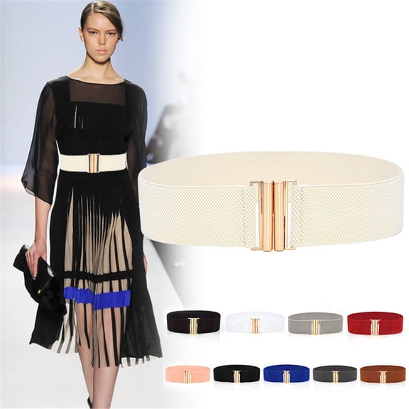 Nooxsoe Wide Elastic Belts for Women, Vintage Stretch Waist Belt Adjustable Dress Waistband Stretchy Belt Dark Gray One Size