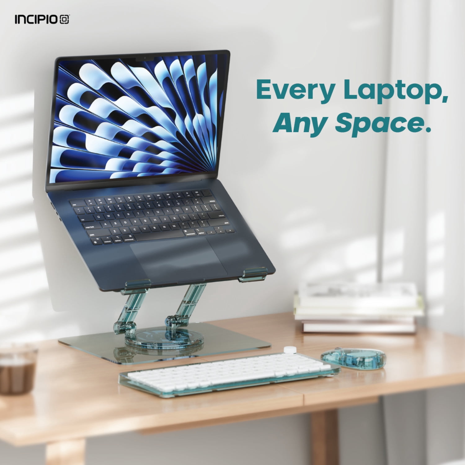 Incipio Translucent Adjustable Laptop Stand for Desk, Foldable, Portable Computer/Tablet Stand 360° Rotating-Turquoise