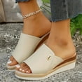 thumbnail image 2 of Mostsola Womens Sandals Peep Toe Wedge Espadrilles Casual Beach Shoes Slip on Slides Slippers, 2 of 8