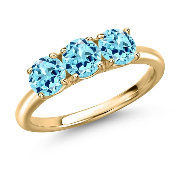 Gem Stone King 10K Yellow Gold Blue Apatite Engagement Ring for Women | 1.49 Cttw | Round 5MM | Gemstone Birthstone | Size 6