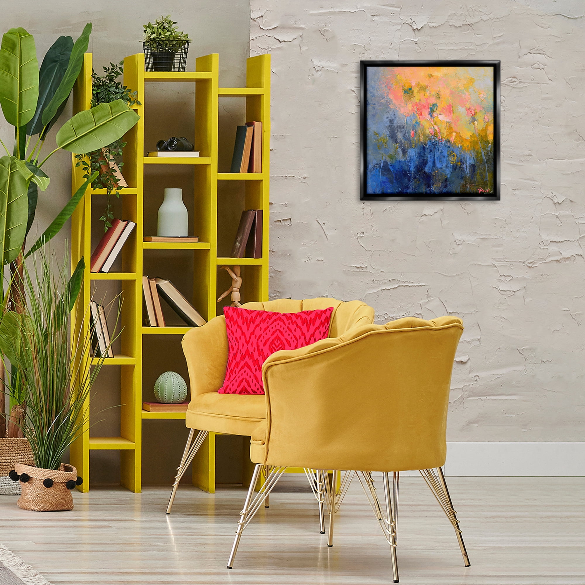 Stupell Industries Radiant Abstract Impression Abstract Painting Black Floater Framed Canvas Art Print Wall Art, 18 x 18