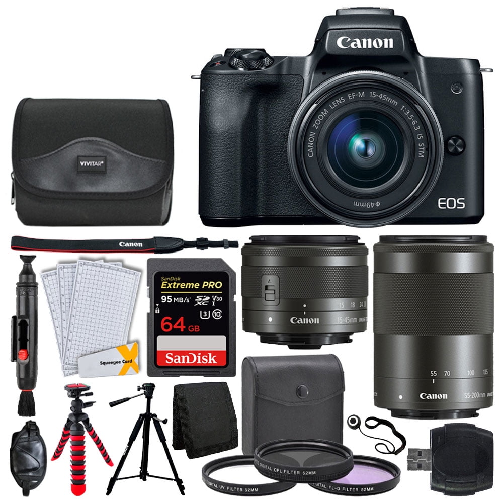 Canon EOS M50 Mirrorless Camera + EFM 1545mm & 55200mm Lenses + 64GB
