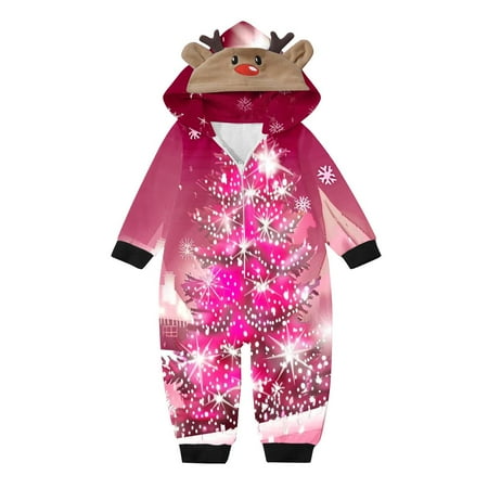 

GERsome Christmas Pajamas for Family Matching Family Christmas Pjs Sets for Adult Kid Baby Holiday Xmas Pajamas Hooded Onesie Sleepwear Baby Size 12-18 Months