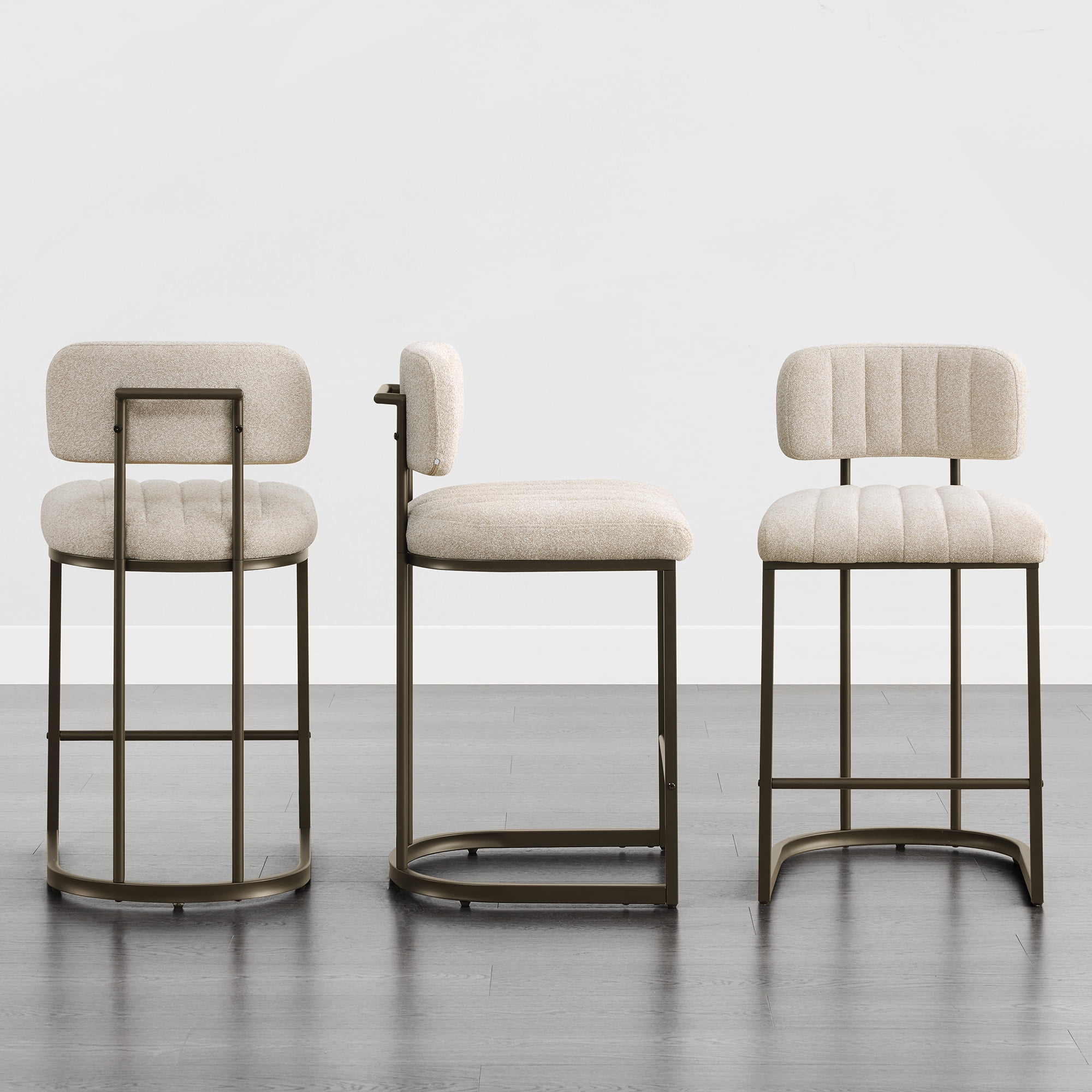 Spruce & Spring 30.5" Swivel Bar Stools Set of 2, Upholstered Bar Chairs with Curved Back & Channel Tufting, Metal Base for Kitchen Island & Home Bar, Sand