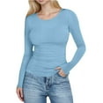 thumbnail image 2 of Women's Spring Ribbed Knit Sweater Long Sleeve Crewneck Shirts Slim Fitted Casual Basic Tee Tops Fashion Clothes Light Blue S, 2 of 7