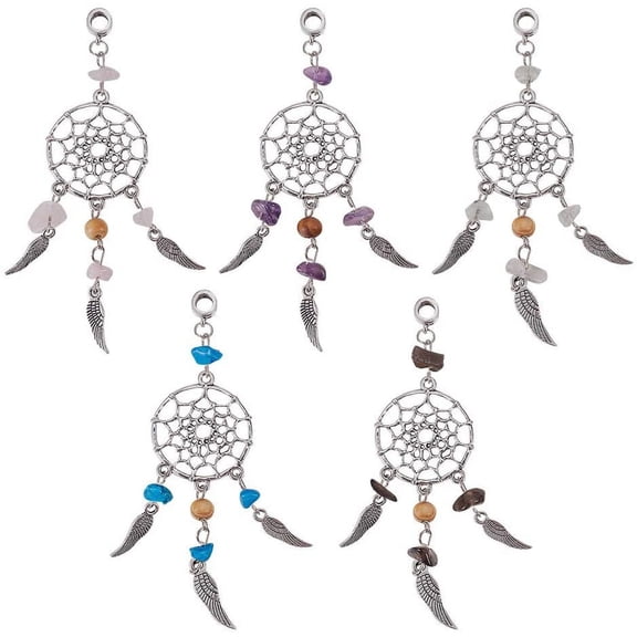 10pcs Dream Catcher Charm 5 Color Dangling Dreamcatcher Pendants Dreamcatcher Feather Charms Filigree Ethnic Ornament Antique Silver