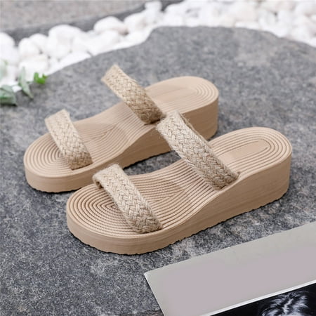 

LEEy-World House Slippers for Women Women s Casual Slope Heel Bow Rhinestone Slippers Sandals Sub Bohemian Beach Shoes Plush Bear Slippers for Women