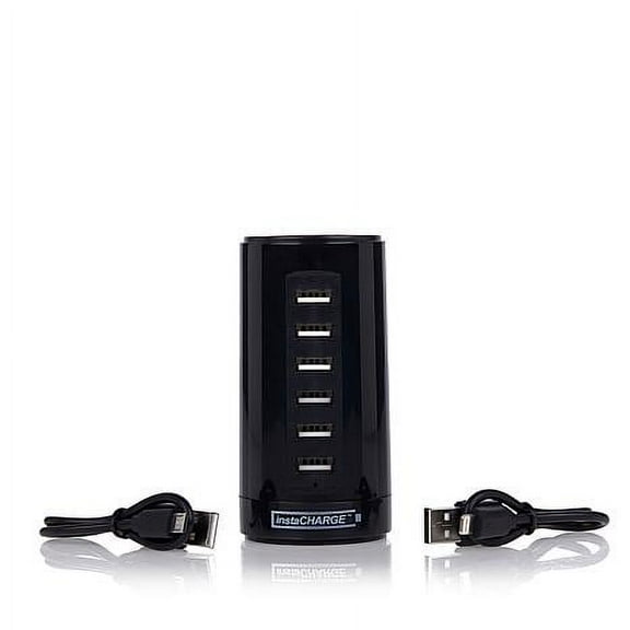 Instacharge EL-6PT Usb Smart Charge Tower And Adapter Cables 6-Port - Black