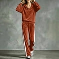 thumbnail image 6 of Tqcoqu Women's 2 Piece Velour Tracksuit,V Neck Hooded Long Sleeve Top & Wide Leg Pants with Side Stripe,Casual Loungewear Plus Size Outfit Set,Orange Women's S-XXL, 6 of 6