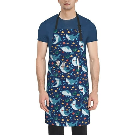 

Coaee Sea Sharks for Waterproof Apron for Unisex Adult with Adjustable Bib Apron