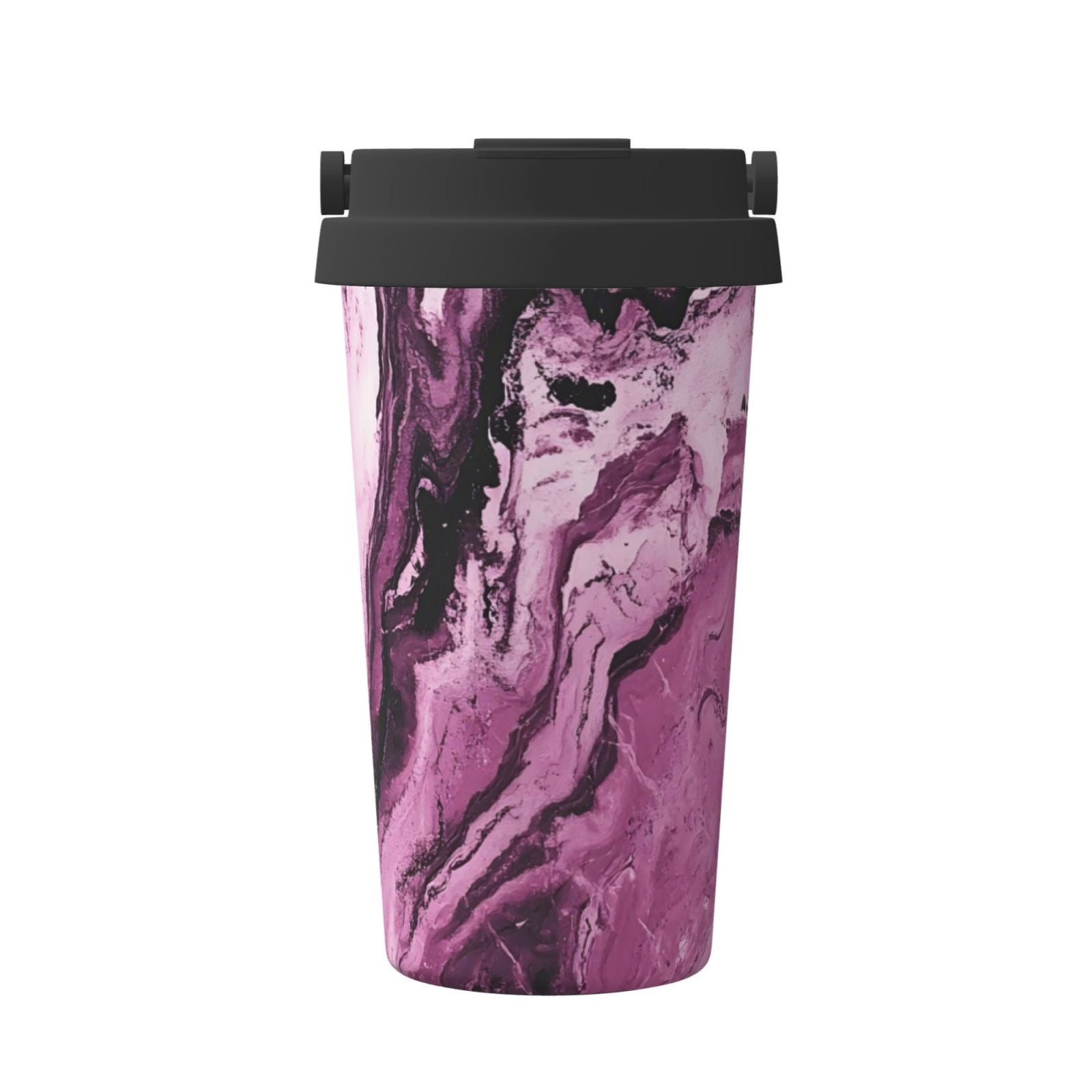 Portable Thermos Cup Coffee Cup 6.9&times;3.4in Invisible Ring Easy To Carry For Car Cafe Office Home Darkmagenta Marble_1