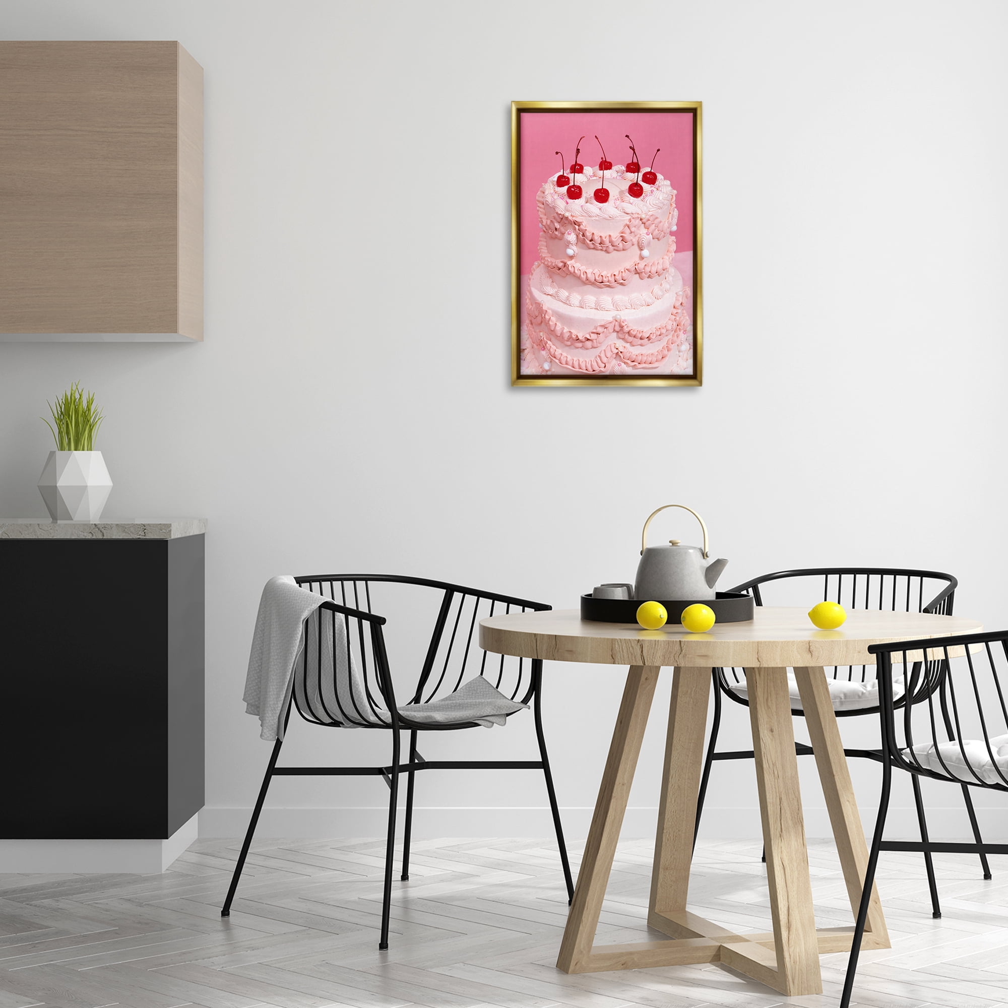 Stupell Industries Pink Cherries Cake Food & Beverage Painting Gold Floater Framed Art Print Wall Art, 17 x 25