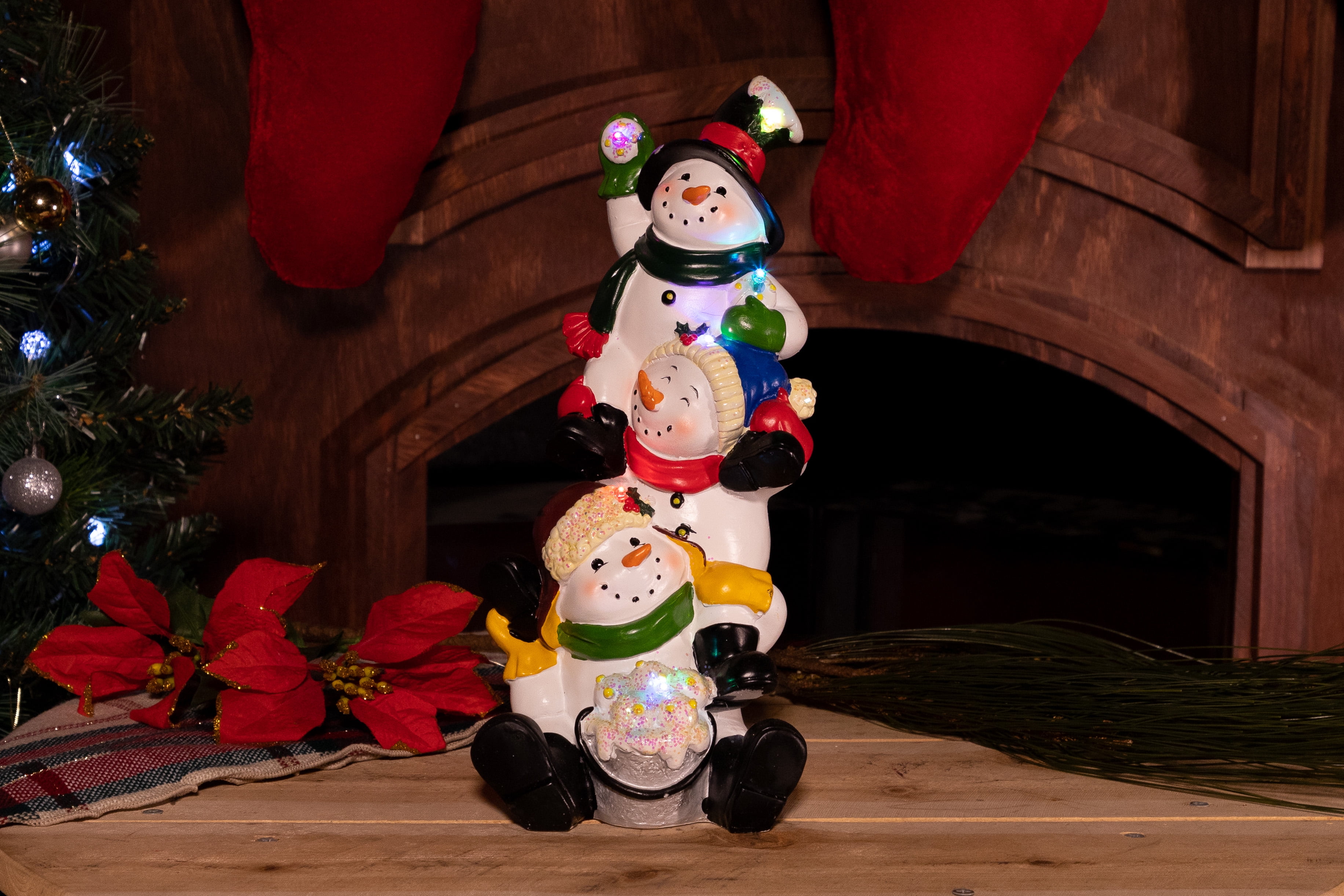 Alpine Three Snowmen Statue with Color Changing LED Lights and Timer