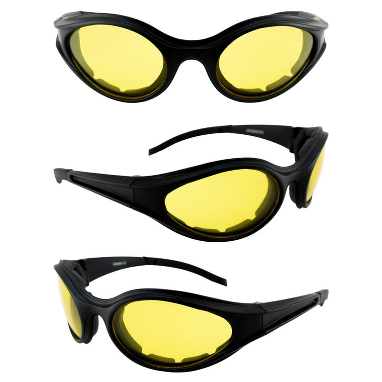 Motorcycle Yellow Riding Glasses Sunglasses with Foam Padding UV400 Anti Fog, Size: Adult, Black