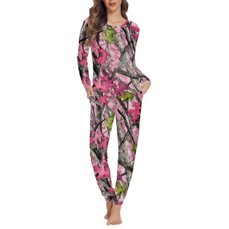 

Binienty Durable Nightwear for Women Plus Size Pajamas Camouflage Camo Oak Hunting Wood Cozy Sweatsuit Snug-Fit Long Sleeve Shirts with Lounge Pants Stretchy Sleepwear with Pockets Prefect Gift XL