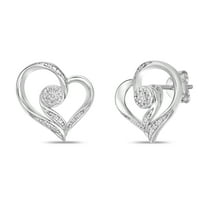 925 Sterling Silver 0.1cttw Genuine Diamonds Open Heart Earrings