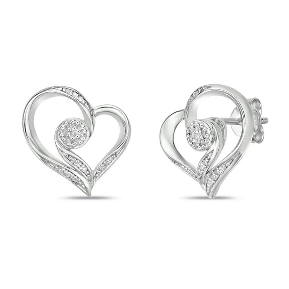 925 Sterling Silver 0.1cttw Genuine Diamonds Open Heart Earrings