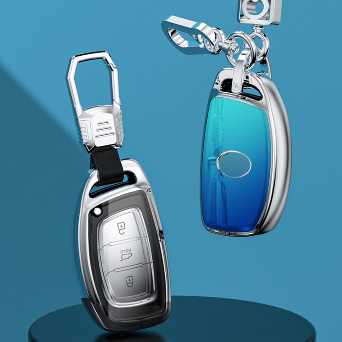 Zinc Alloy Gradient Glass Back Cover Key Fob Case Holder Shell Accessories Compatible for Hyundai Elantra Ioniq Sonata Tucson Elantra GT Keyless Entry Smart Key Case