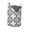 thumbnail image 1 of Abstract Laundry Bag, Squares and Bold Streaks Pattern in a Monochromatic Design, Hamper Basket with Handles Drawstring Closure for Laundromats, 13" x 19", Charcoal Grey and White, by Ambesonne, 1 of 4
