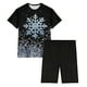 thumbnail image 4 of Puntoco Pijamas para mujer Conjunto de camiseta y pantalones cortos de manga corta con cuello redondo y estampado navideño para mujer Ropa para estar en casa, 4 of 5