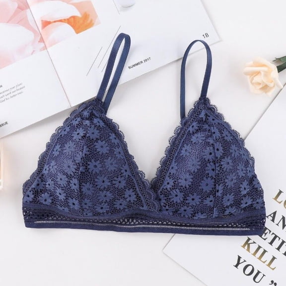 KOOYTE French Style Bralette Seamless Deep V Lace Bras Wireless Thin Underwear Stretch Lingerie Soft Comfortable Bras for Women