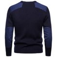 thumbnail image 4 of YLSDY Men's Vintage Stripe Knit Sweater Cotton Slim Fit Crew Neck Pullover Sweater Long Sleeve Dressy Splice Tactical Sweater Navy L, 4 of 4