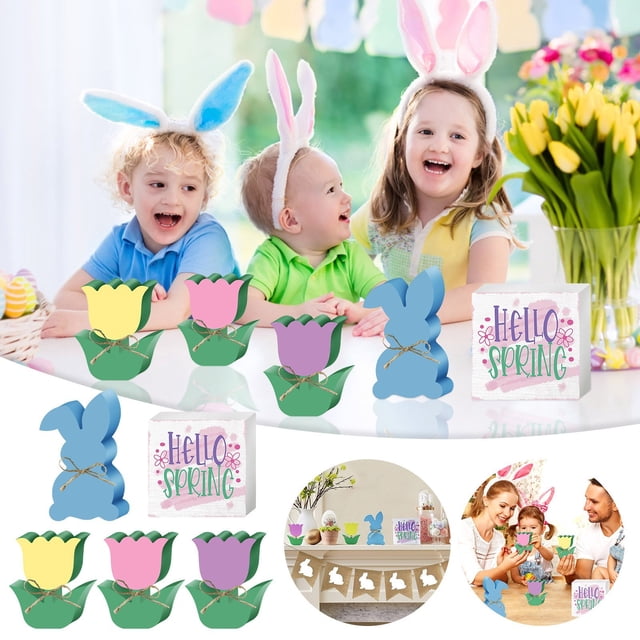 Easter Wooden Decorations Party Table Scene Props DIY Holiday Ornament Set Reusable Rustic Easter Decor Craft Display Centerpiece For Home Party School Event Spring Festival Decoration