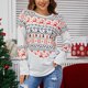 thumbnail image 1 of Camisa con estampado navideño, bloque de color, manga larga, informal, holgada, con cuello redondo, blusa con estampado, Top para mujer, blanco, XXL, 1 of 8