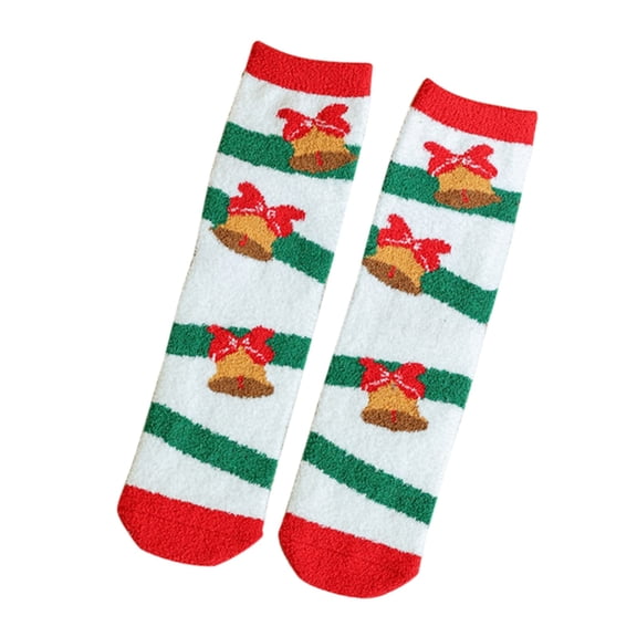 1‑Pair Crew Socks for women Printed Coral‑fleece Indoor Slipper Socks Running Socks Multicolor