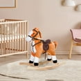 thumbnail image 2 of Dranite Plush Rocking Horse, Wooden, Sounds, Moving Tail, Brown, Toddler, 2 of 15