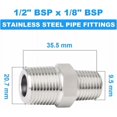 thumbnail image 2 of Stainless Steel Pipe Fitting, 1/2" X 1/8" Reducing Hex Nipple, Male BSP Threaded, High Quality Stainless Steel Corrosion Resistance, Quick Connection By Direct Screwing, 2 of 5