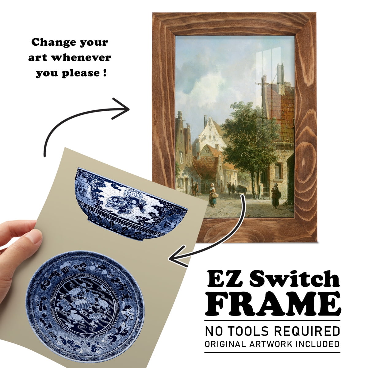 Porcelain in Blue and White I -Framed Print w/glass-Walnut