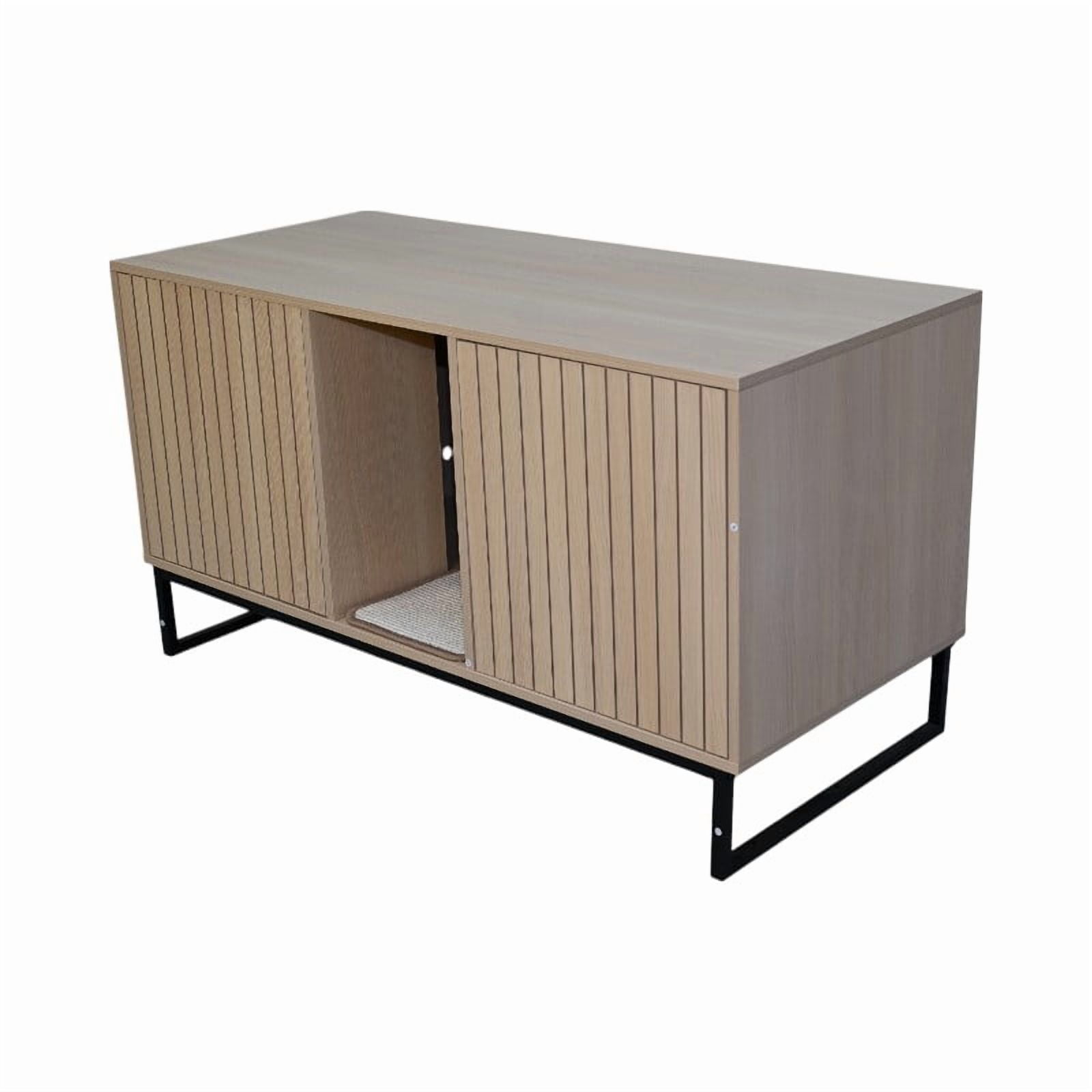 Noaman Modern Wooden Cat House with Scratching Mat, 47.64" L x 21.46" W x 25.98" H, Light Brown, Sturdy Particle Board & MDF Design for Indoor Cat Furniture