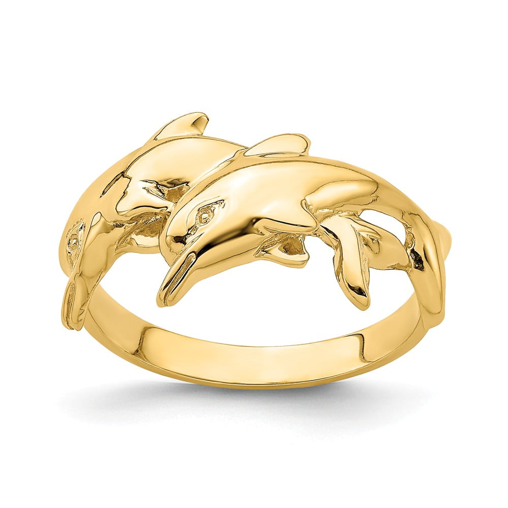 Diamond2Deal - 14k Yellow Gold Double Dolphin Ring Size 7 for Womens ...
