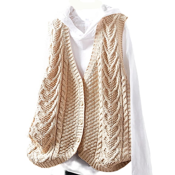 Hxshgdsn V Neck Knit Vest Sweaters For Women Button Up Sleeveless Pocket Winter Pullover Jumpers Jacket Fall Beige 3 Free Size