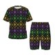 thumbnail image 1 of Balery Mardi Gra Geometric Conjunto de Pijama Infantil de Manga Corta con Estampado – Ropa de Dormir de Algodón Suave-4X-Large, 1 of 6
