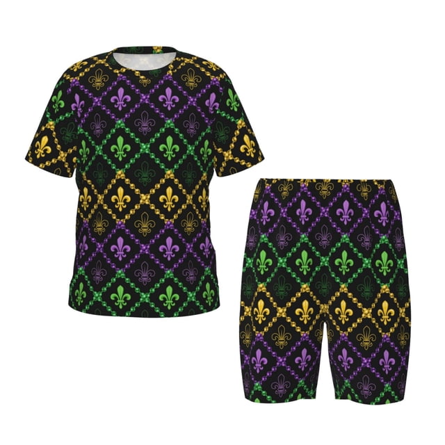 Balery Mardi Gra Geometric Conjunto de Pijama Infantil de Manga Corta con Estampado – Ropa de Dormir de Algodón Suave-Large