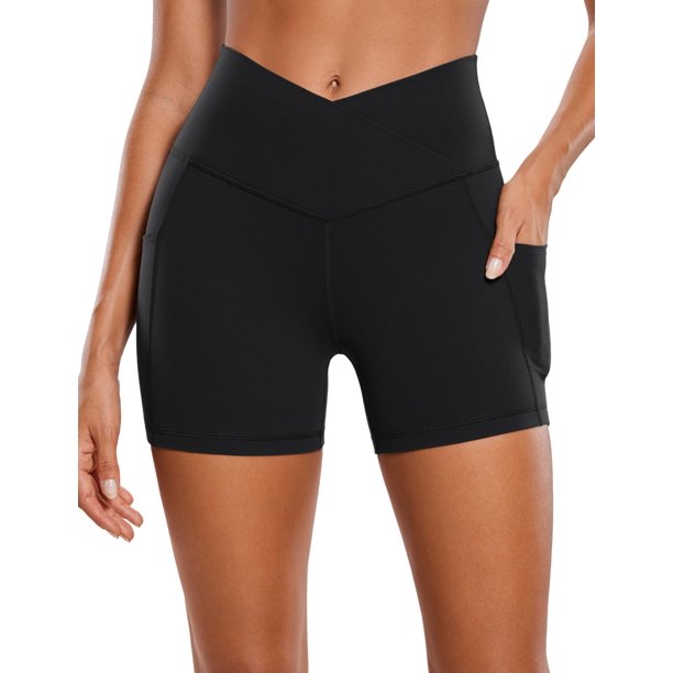 Shorts CRZ YOGA Butterluxe tiro alto cruzado con bolsillos laterales 10 cm XL