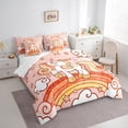thumbnail image 3 of Feelyou Cartoon Rainbow Unicorn Bedding Comforter Set 7pcs for Kids, Stars Clouds Girl King Bedding Sets, Psychedelic Galaxy Bed Sheets, Orange, 3 of 8