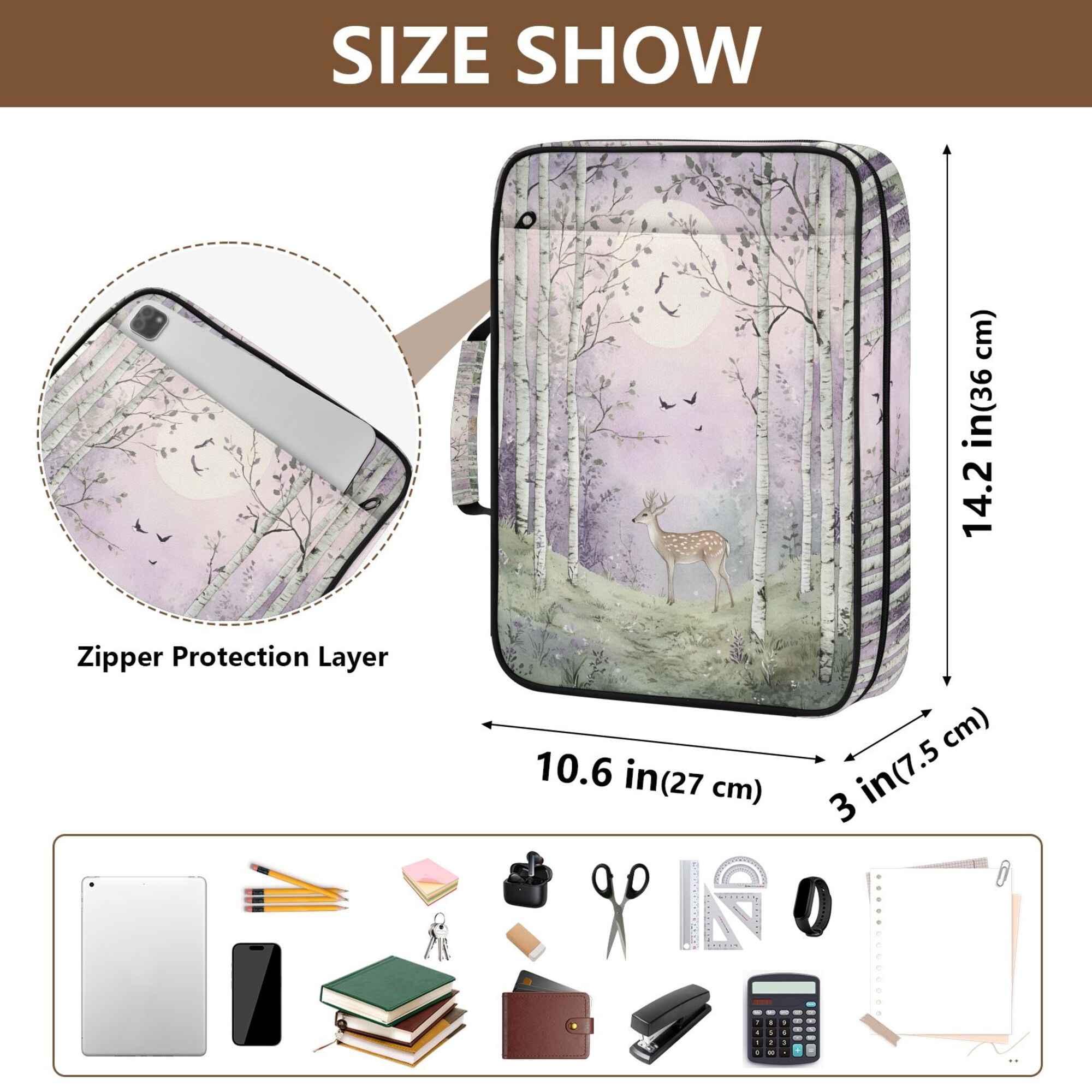 FORMRS Accordion File Folder A4 Size 7-Pocket Expanding Document Organizer Bag with 3 Ring Binder, Purple Deer